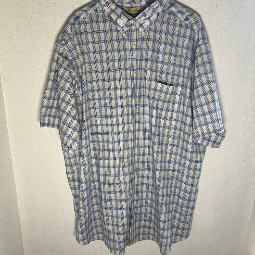 Roundtree and Yorke Gold Label 4XT 100% Cotton Blue Plaid Non-Iron Performance